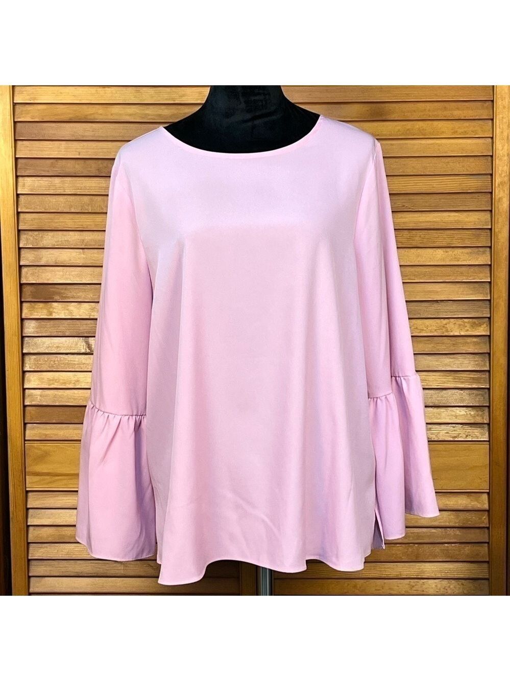 Apt. 9 Womens Cascade Pink Long Bell Sleeve Crew Neck Casual Blouse Top XL EUC